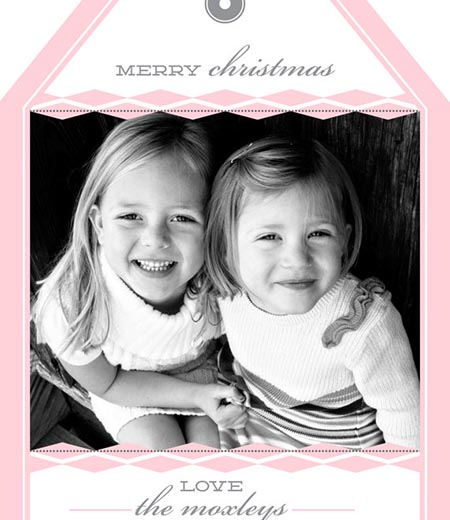 Diamond Holiday Christmas Photo Hangtag Card - Pink and Gray